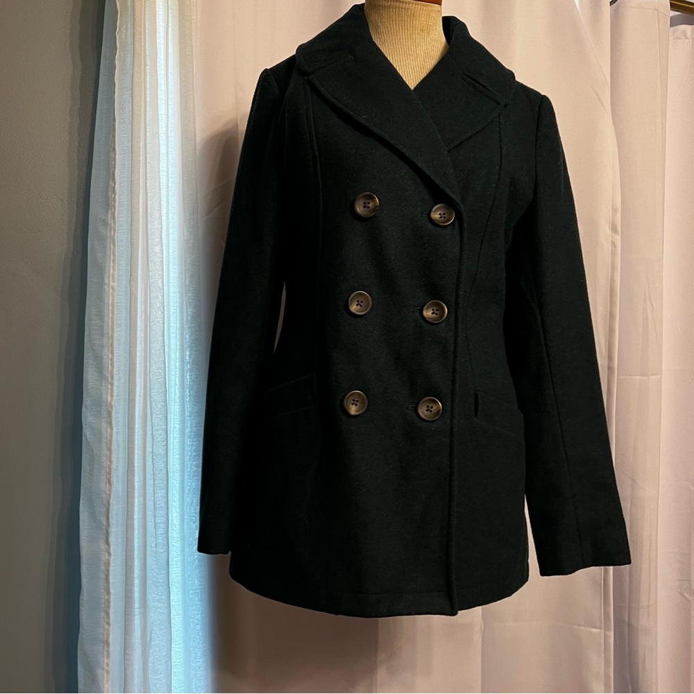Merona Women’s Double Breasted Lined Green Wool Blend Jacket Size S W/pockets - Picture 3 of 12